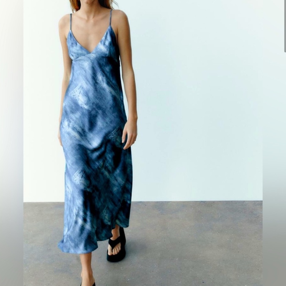 ZARA PRINTED SATIN EFFECT SLIP DRESS